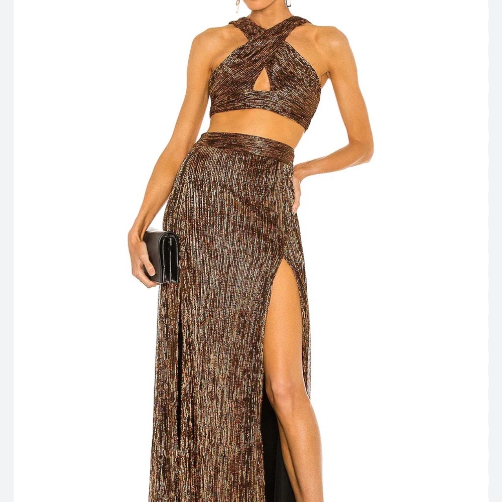 Revolve Nookie top and skirt set small medium bronze metallic